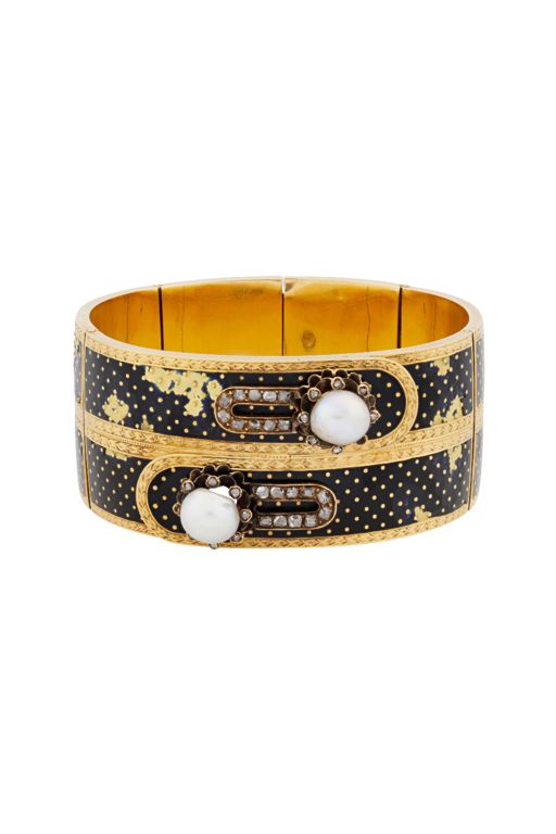 18k Yellow Gold Enamel, Pearl and Diamond Bracelet