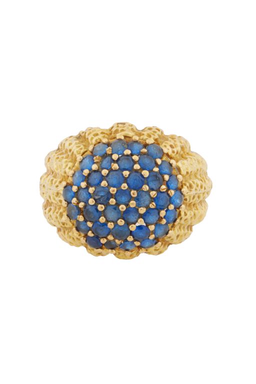 18k Yellow Gold Blue Paste Dome Ring