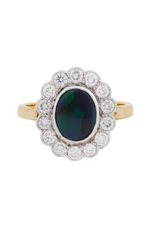 18k Gold Opal and Diamond Cluster Ring