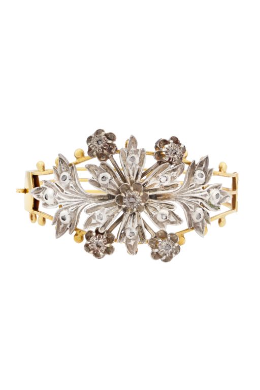 14k Yellow Gold and Silver Diamond Flower Bracelet