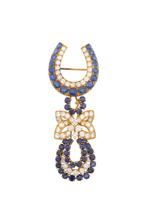 18k Gold Sapphire and Diamond Horseshoe Brooch