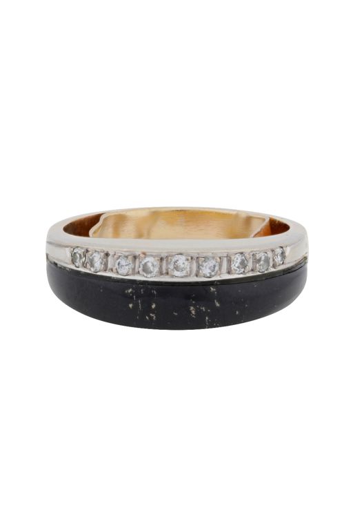 14k Yellow Gold Black Onyx and Diamond Ring