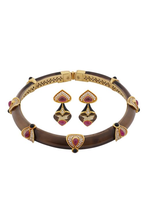 18k Yellow Gold Multi-Gem Jewelry Set