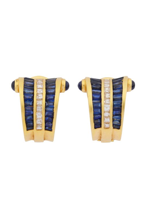18k Yellow Gold Diamond and Sapphire Earrings