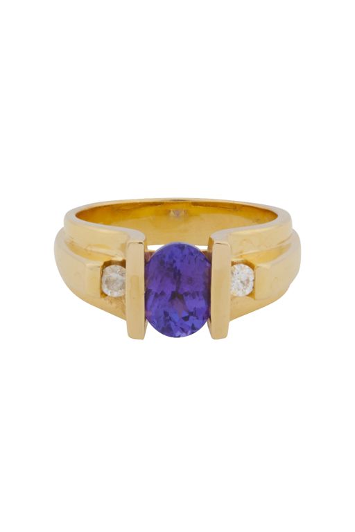 18k Yellow Gold Tanzanite and Diamond Ring