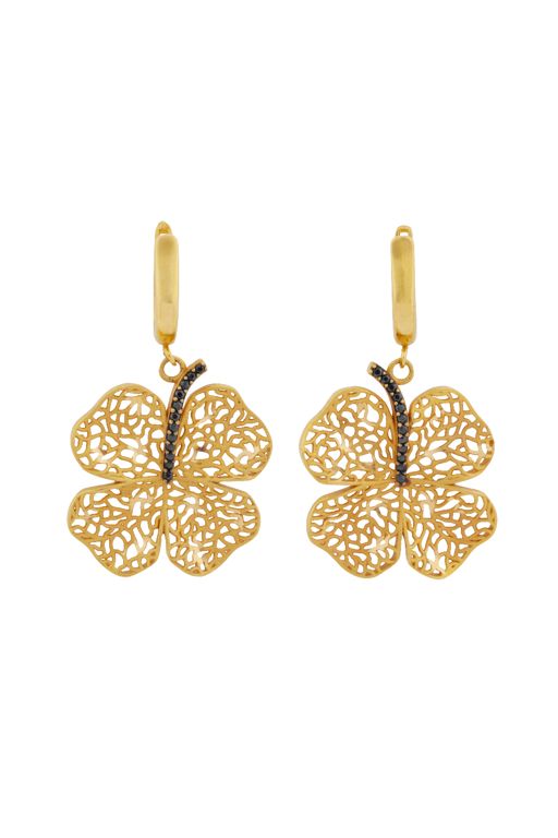 21k Yellow Gold Black Diamond Clover Earrings