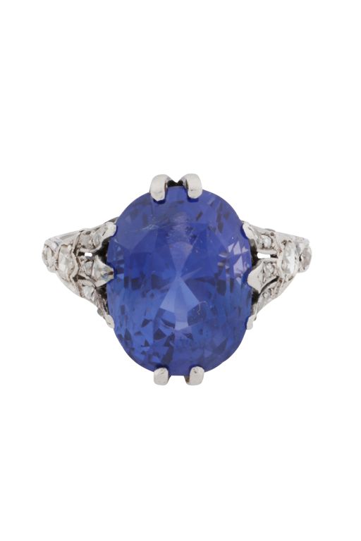 White Metal Sapphire and Diamond Ring