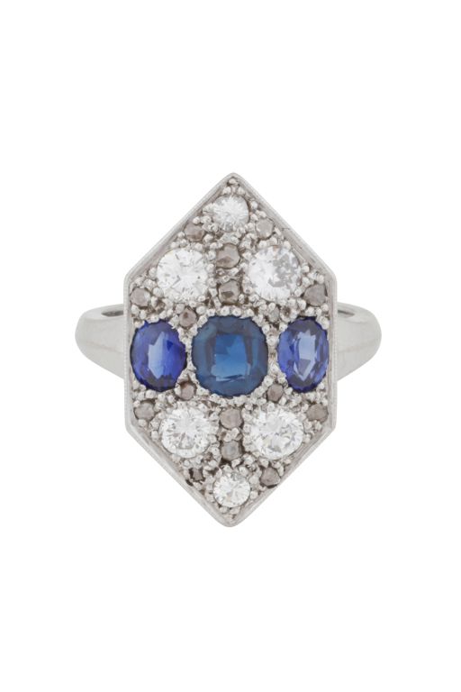 Platinum and White Gold Sapphire and Diamond Ring