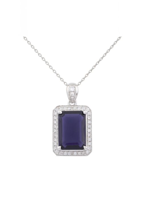 Platinum Iolite and Diamond Pendant Necklace