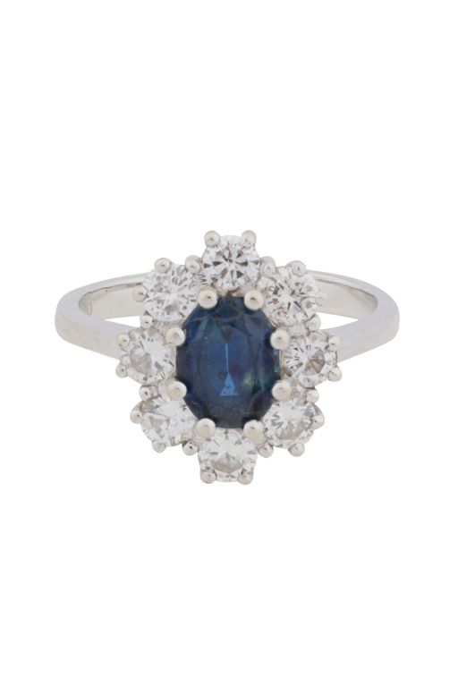 18k White Gold Sapphire and Diamond Cluster Ring