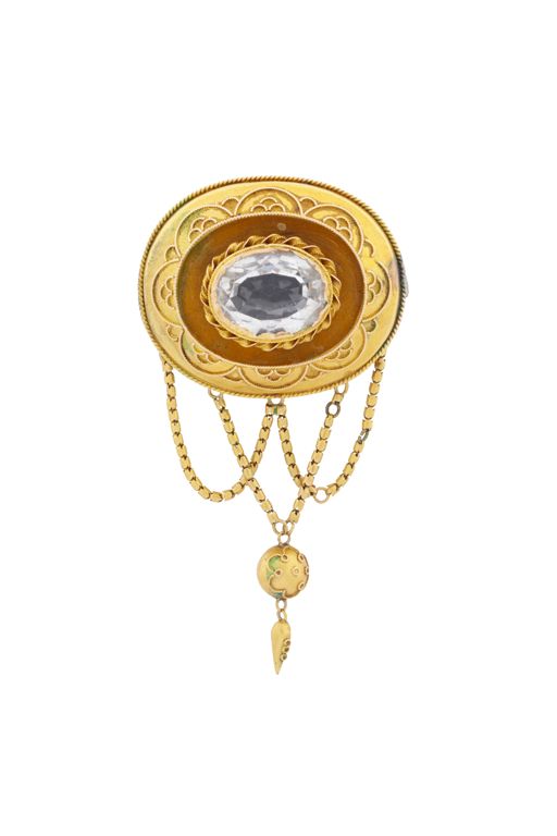 18k and 14k Yellow Gold Rock Crystal Brooch
