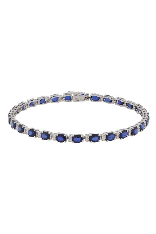 14k White Gold Sapphire and Diamond Line Bracelet