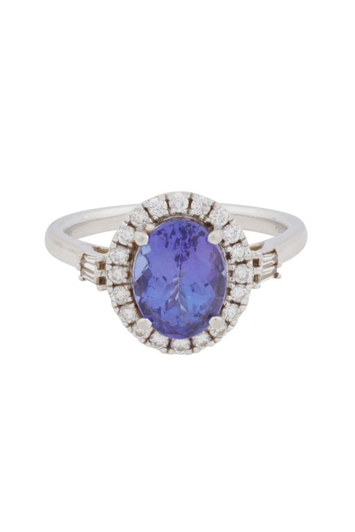 Platinum Tanzanite and Diamond Halo Ring