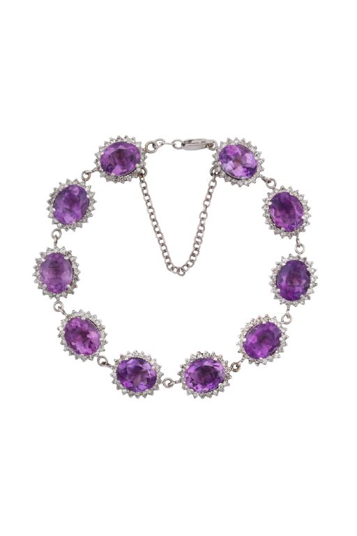 14k White Gold Amethyst and Diamond Bracelet