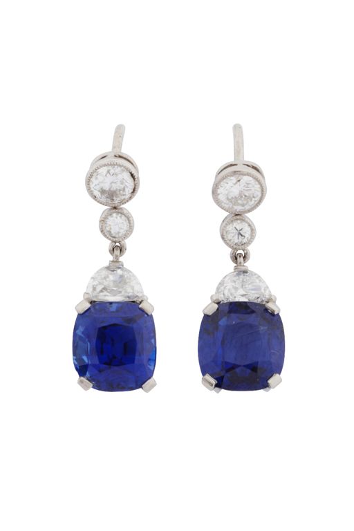 Platinum Sapphire and Diamond Earrings