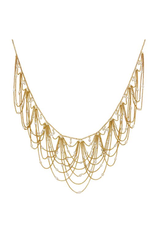 17k Yellow Gold Pearl Draperie Necklace