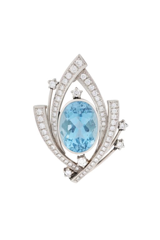 Platinum Aquamarine and Diamond Pendant