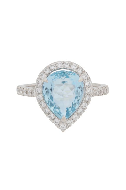 14k White Gold Topaz and Diamond Halo Ring