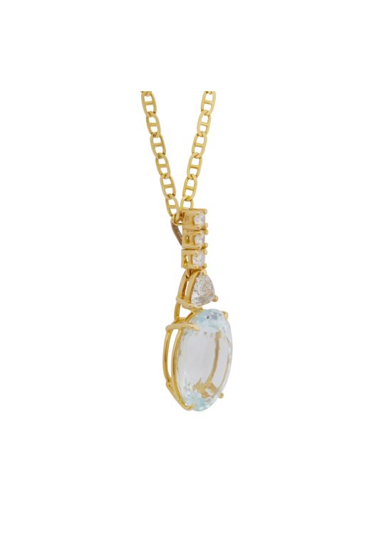 18k Gold Aquamarine and Diamond Pendant Necklace
