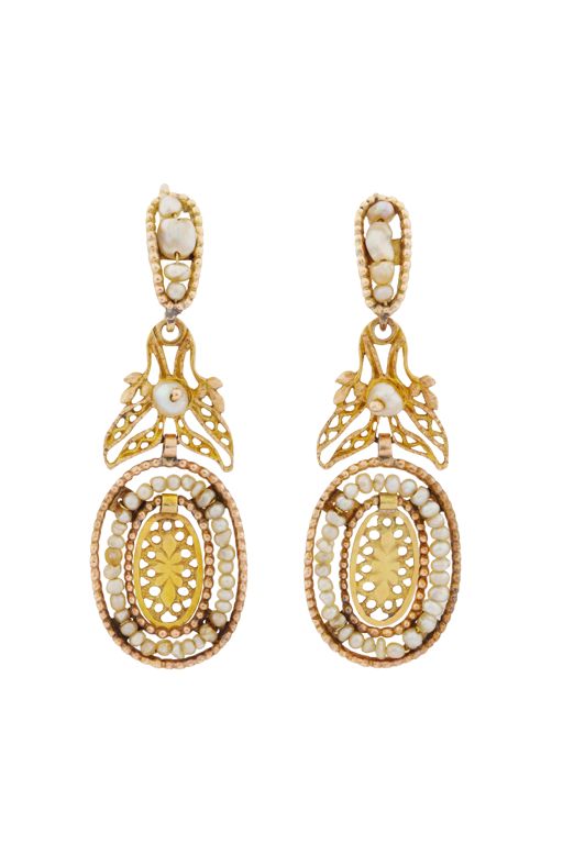 14k Yellow Gold Pearl Pendant Earrings