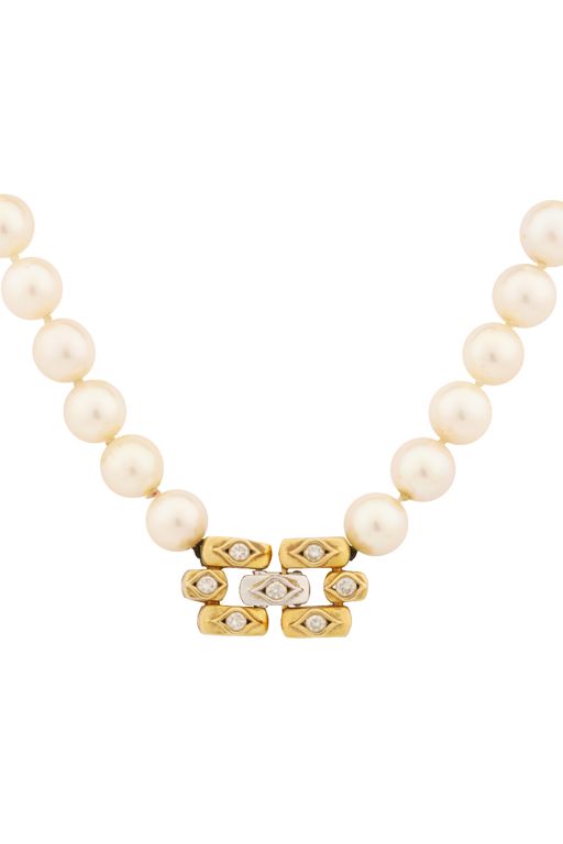18k Gold Pearl and Diamond Choker Necklace