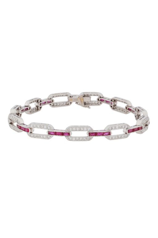 18k White Gold Diamond and Ruby Bracelet