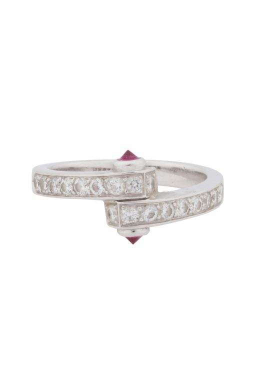 18k White Gold Diamond and Ruby Bypass Ring