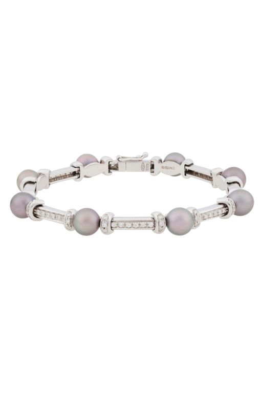18k White Gold Pearl and Diamond Line Bracelet