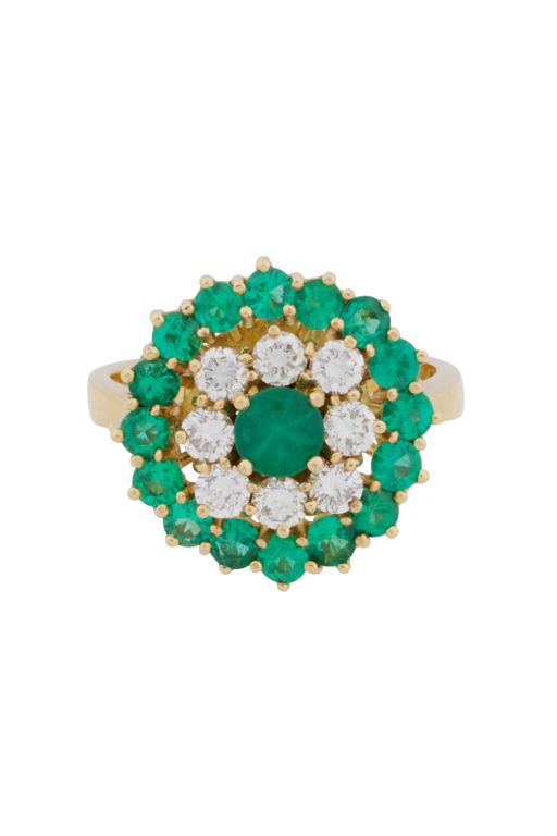 18k Yellow Gold Emerald and Diamond Dress Ring