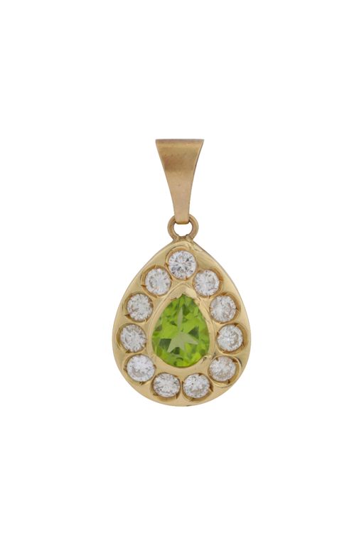 Yellow Metal Peridot and Diamond Pendant