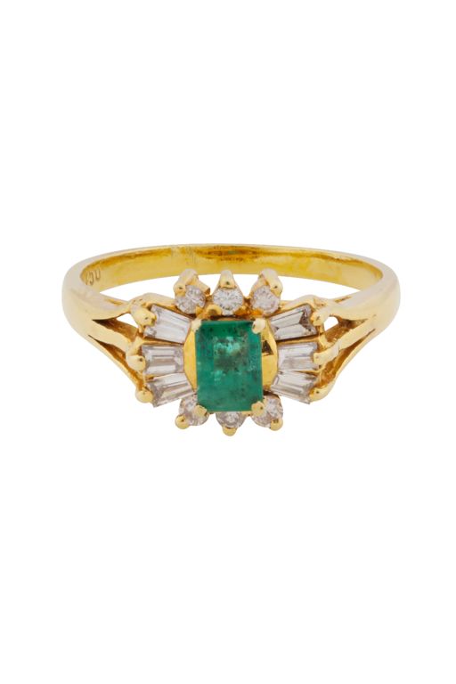 18k Yellow Gold Emerald and Diamond Ring