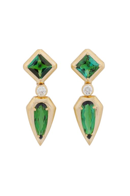 14k Gold Tourmaline and Diamond Pendant Earrings
