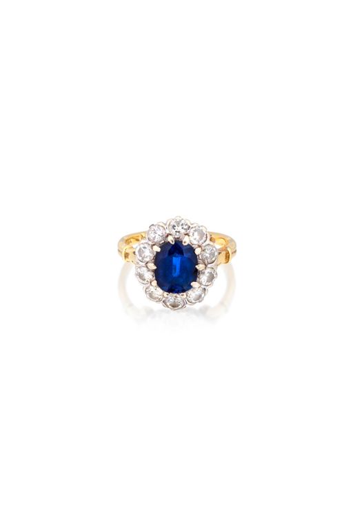18k Gold Sapphire and Diamond Cluster Ring