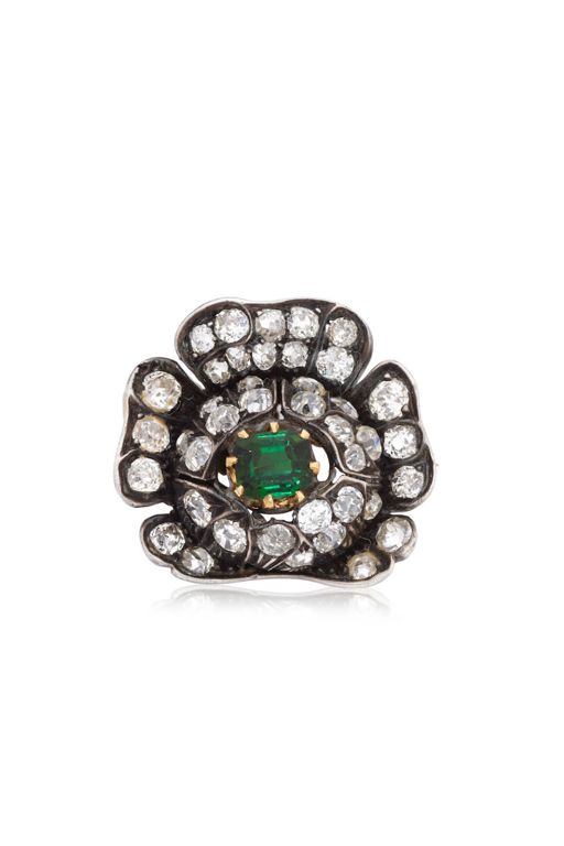 Silver, 13k Gold Tourmaline and Diamond Brooch