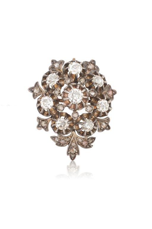 Silver and 8k Gold Diamond Brooch Pendant