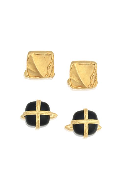 Two Pairs of 18k Gold Onyx Cufflinks
