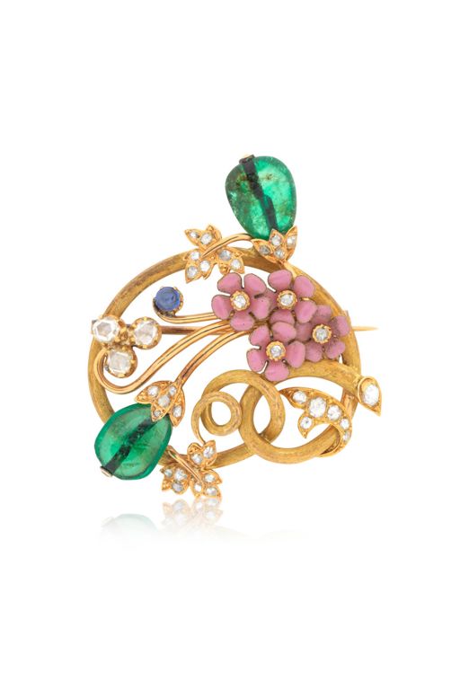 13k Gold Emerald, Sapphire and Diamond Brooch