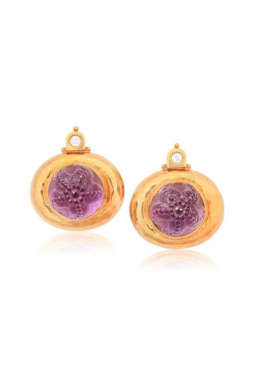 Pair of 18k Gold Amethyst and Diamond Earrings