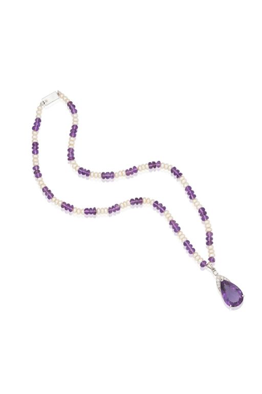 Silver Multi-Gem Pendant Necklace