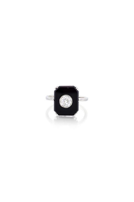 Platinum Onyx and Diamond Ring