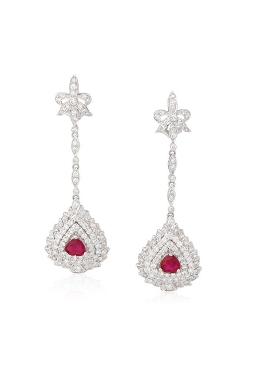Pair of 18k Gold Ruby and Diamond Earrings