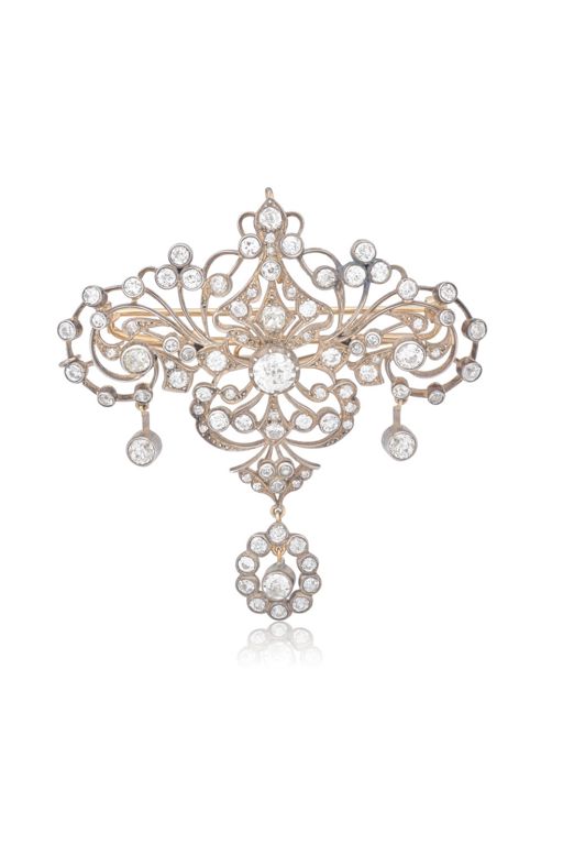 9k Gold and Silver Diamond Pendant Brooch