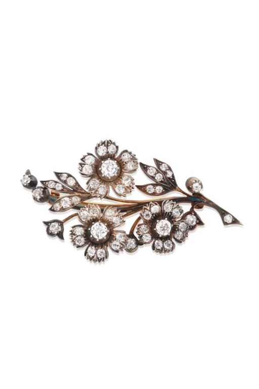 9k Gold and Silver Diamond Brooch