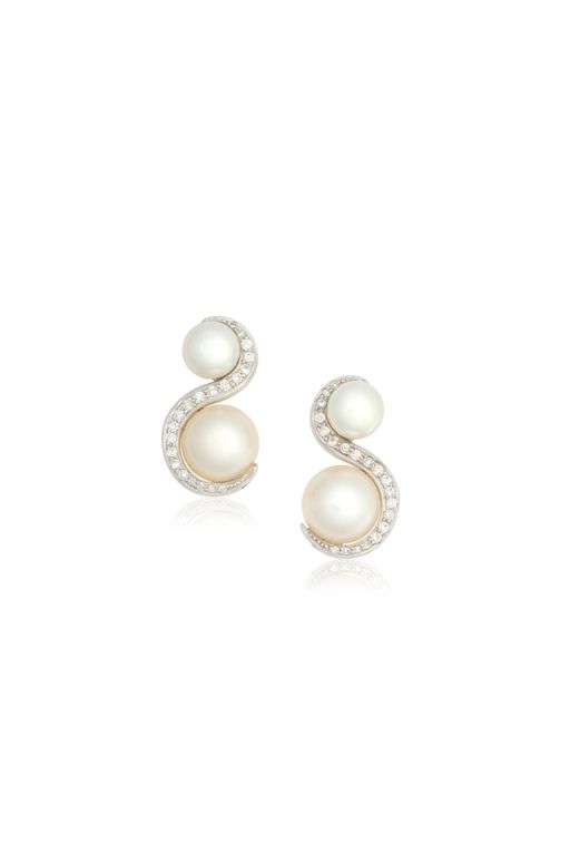 Pair of 18k Gold Pearl and Diamond Earrings