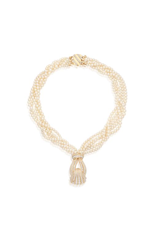 14k Gold Pearl and Diamond Pendant Necklace