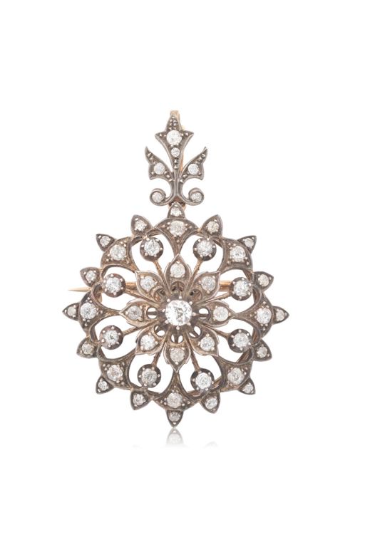 8k Gold and Silver Diamond Pendant Brooch