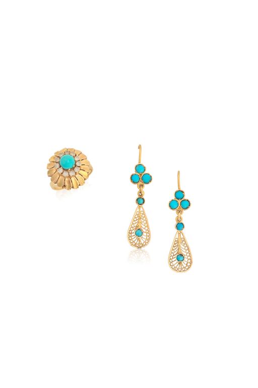 Gold Turquoise and Paste Jewelry Set