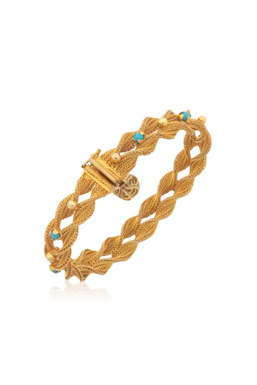 18k Gold Blue Stone and Simulated Pearl Bracelet