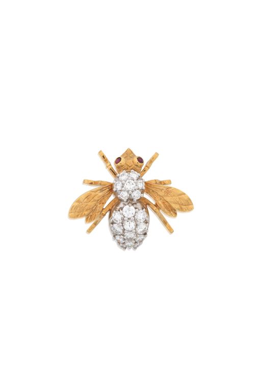 18k Gold Ruby and Diamond Brooch