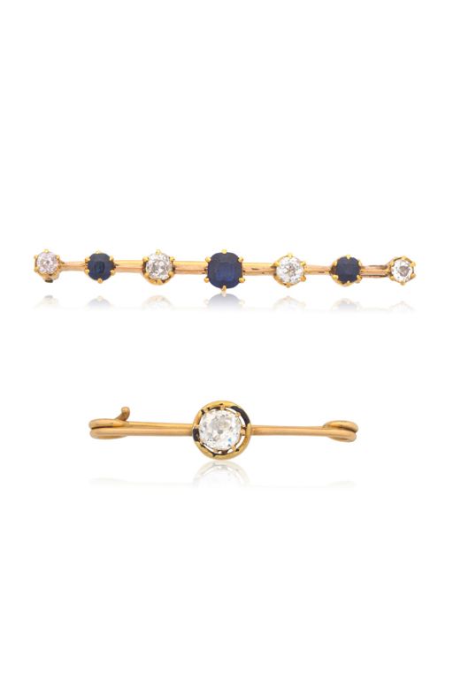Two Gold Sapphire and Diamond Brooches